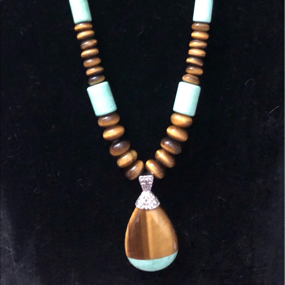 COPY - Jay King 18” sterling silver Variseite & Tiger Eye Pendant necklace.